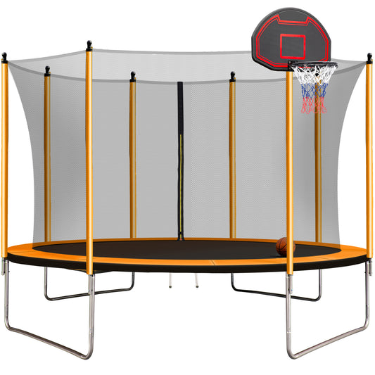 10FT Trampoline with Basketball Hoop (Safety Enclosure) - 10ft Orange